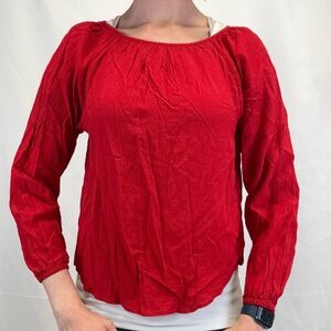 H&M L.O.G.G. Womens Peasant Blouse Bright Red 6 Balloon 3/4 Length Raglan Sleeve